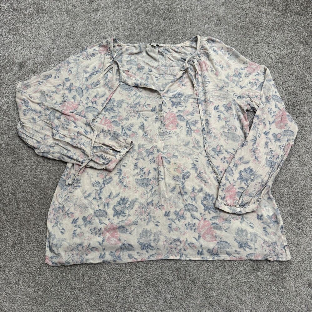 Lucky Brand Floral Long Sleeve Blouse womens Large Button Up Viscose Boho Top